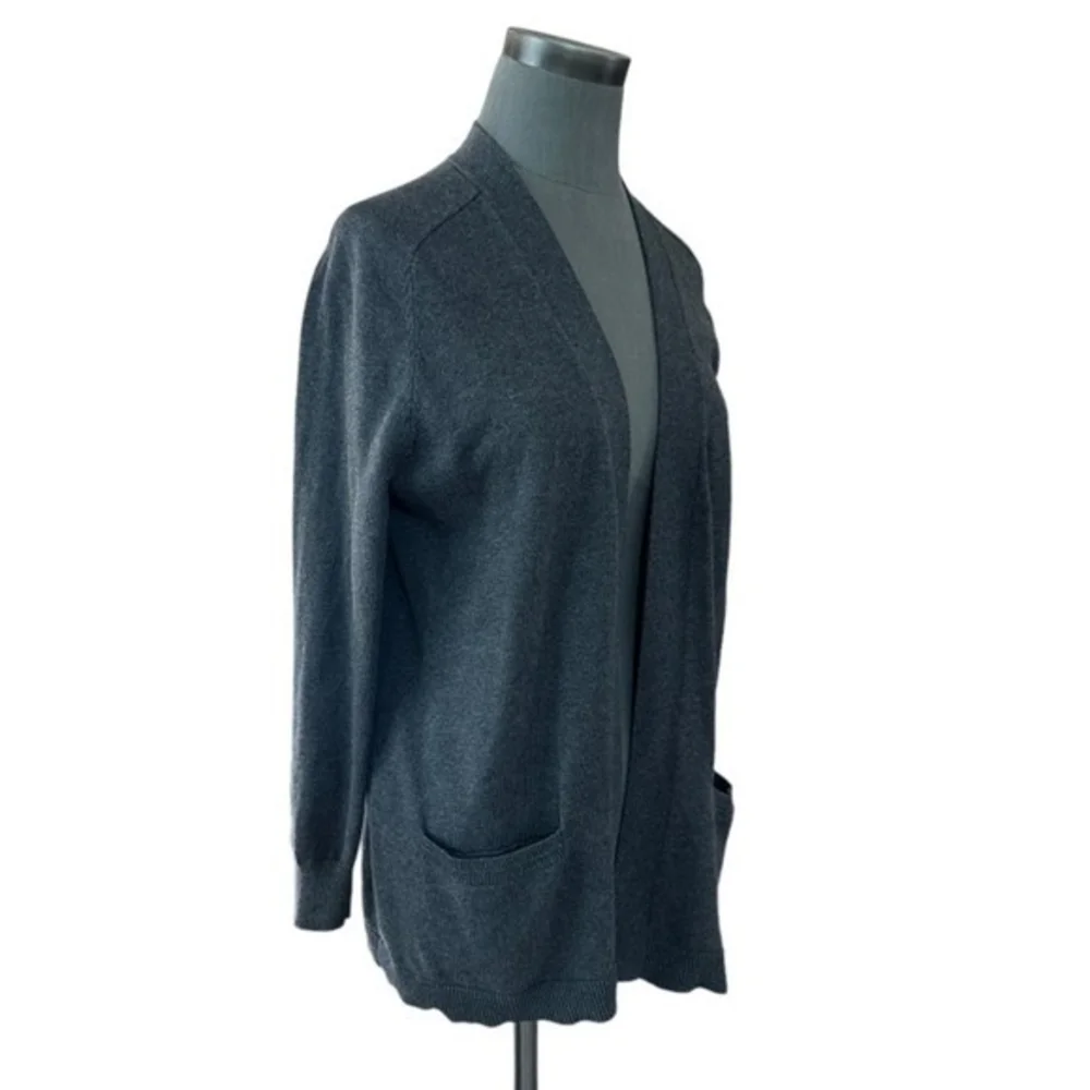 Knit Best Charcoal Grey Cotton Open Front Cardigan Long Blazer Women M VG